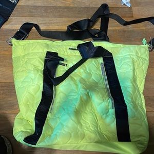 Neon yellow/green quilted heart and floral Betsey Johnson travel bag tote